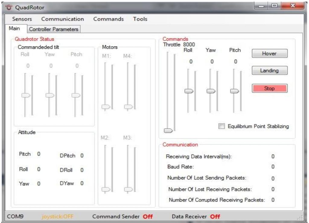 Snapshot of the control panel designed for the ground station console